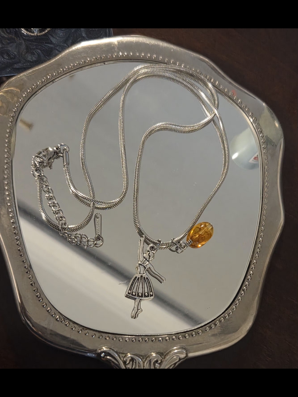 Silver Ballet Dancer Pendant Necklace with Amber Accent - Picture 5 of 7